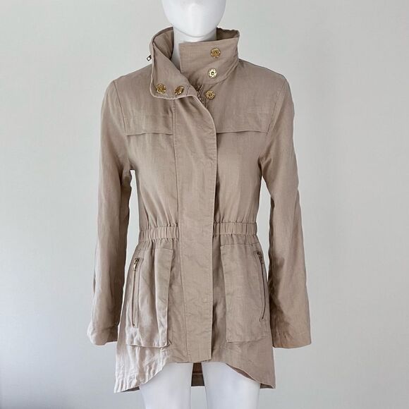 Anthropologie Luii Biege Linen Button & Zip Hood Pockets Jacket Size S - Picture 1 of 12